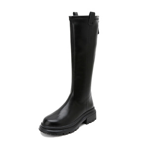 Bottes d'hiver pour femmes en cuir véritable de haute qualité, nouvelle tendance, bout rond, semelle épaisse, style cavalier, avec rehaussement interne, petite taille 33 - Product Image 1