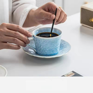 Kiln-turned Crystal Glazed Blue Ceramic Modern Teacup and Saucer <b>Set</b> 155ML Capacity Good for Home and Office Use - Product Image 3