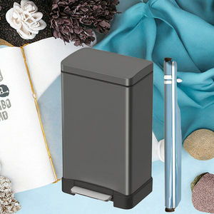 Cubo de Basura Rectangular Gris Moderno con Pedal, Cierre Suave, Metálico, para Cocina, Baño, Oficina, Eliminación de Residuos - Product Image 2