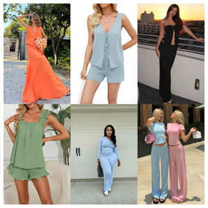 Ensemble 2 pièces pour femme : Haut sans manches en dentelle à col rond et pantalon large – Tenue décontractée d'été en coton tricoté respirant - Product Image 2
