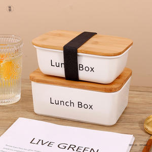 Lonchera de Cerámica Personalizada con Tapa de Madera, Rectangular Blanca de 600ml/900ml, Contenedor de Almacenamiento de Alimentos para el Hogar, Estilo Nórdico - Product Image 4