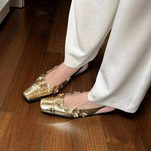 Sandali Eleganti Casual da Donna QuiteS 2026 con Punta Quadrata Floreale, Senza Tallone, Slip-On, <span class=keywords><strong>Tacco</strong></span> <span class=keywords><strong>Basso</strong></span> e Grosso per l'Estate - Product Image 1