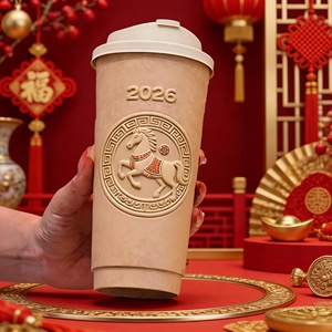 Gobelets en papier recyclables à motif Cheval, gaufrés <span class=keywords><strong>or</strong></span>, en cuir de vachette, 14oz, 16oz, 20oz, double paroi avec couvercle, OEM & RTS - Product Image 1