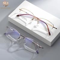 Gafas de Moda 3008, Montura de Titanio Puro de Media Montura con Incrustaciones de Diamantes, Montura Óptica para Mujer
