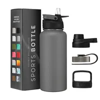 कस्टम लोगो चौड़े मुंह BPA मुक्त वैक्यूम अछूता डबल दीवार स्टेनलेस स्टील खेल पानी की बोतल भूसे के साथ ढक्कन