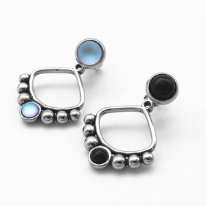 yunnique Women's Ethnic Style Titanium Steel Geometric Moonstone <b>Stud</b> <b>Earrings</b> 316 Stainless Steel Jewelry Gift - Product Image 3