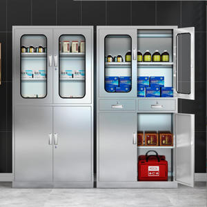 304 Stainless Steel Medical Cabinet 4 Door 5 Layer Hospital Storage With Glass Doors And <b>Drawers</b> Durable Push Pull Design - Product Image 1