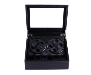 JLY 2 <strong>Winder</strong> 4 Slots Square MDF Multifunction Black Rotating Electronic <strong>Watch</strong> Storage <strong>Box</strong> - Product Image 2