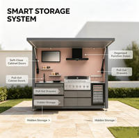 Station de cuisson extérieure personnalisée avec auvent rétractable et barbecue à gaz intégré pour jardin de villa