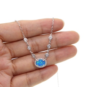 Promotion Blue Fire Opal Gemstone Cz <strong>Statement</strong> Link Chain Luxury Summer Women Jewelry Stock Opal European <strong>Necklace</strong> - Product Image 5