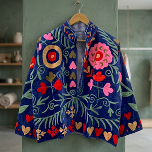 Chaqueta Bomber Unisex de Terciopelo Azul Rey, Estilo Boho Chic para Festivales y Fiestas, Cárdigan de Lujo, Tejido Suave de Algodón, Transpirable y Cómodo - Product Image 3