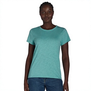 Camiseta de Manga Corta con Cuello Redondo para Mujer, Precio al por Mayor, Corte Regular, Informal, Primavera Verano, 100% Algodón, Transpirable, Lisa - Product Image 2