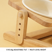 Mangeoire double réglable en bois de chêne pour animaux de compagnie, 2 bols en céramique émaillée 300/600 ml, inclinaison 0-45 degrés, pour chats et chiens de petite et moyenne taille