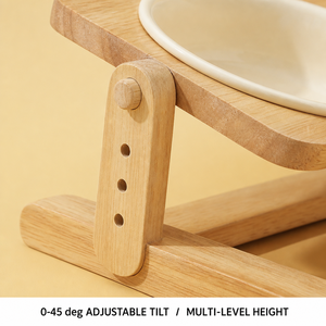 Mangeoire <span class=keywords><strong>double</strong></span> réglable en bois de chêne pour animaux de compagnie, 2 bols en céramique émaillée 300/600 ml, inclinaison 0-45 degrés, pour chats et chiens de petite et moyenne taille - Product Image 5