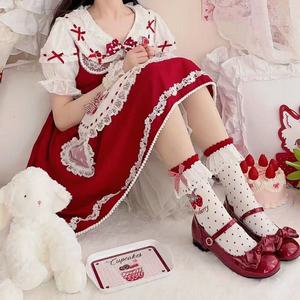 Calcetines de media pantorrilla estilo japonés de verano para mujer, con lazo de encaje y lunares, transpirables, que absorben el sudor, para jóvenes de 18 a 40 años - Product Image 1