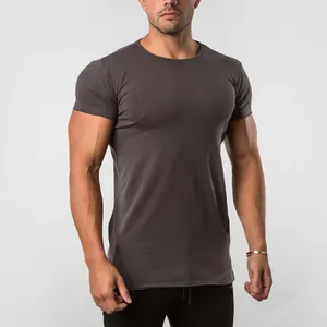 定制标志95% 棉5% 弹性圆领短袖男士修身t恤肌肉合身素色健身房t恤