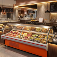 Vitrine réfrigérée panoramique en acier inoxydable avec double compresseur, éclairage LED et verre incurvé pour supermarché
