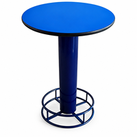 Table de bar ronde moderne 80 cm, base bleu roi thermolaquée, finition brillante, plateau violet en option, mobilier commercial style lounge