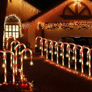 Luci di natale albero ornamento percorso 1000 mAh palo canna di caramelle luci di recinzione solare all'aperto