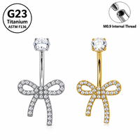 Anneau de nombril en titane ASTM F136 avec nœud papillon et zircone cubique, filetage interne M1.2, bijou de piercing pour nombril, ton acier doré, bijoux de mode