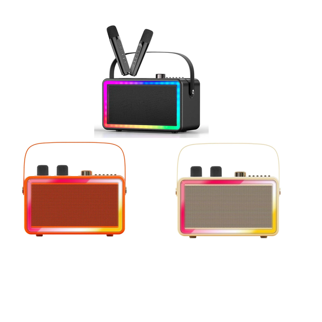 Portable Karaoke Speaker 2 Mic Microphone Stereo Colorful Light HiFi Music Party Karaoke Machine Player Speaker