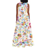 Robes traditionnelles mexicaines pour femmes, logo personnalisé, sans manches, col rond, robe maxi à fleurs mexicaines, robe d'été décontractée pour fête et plage