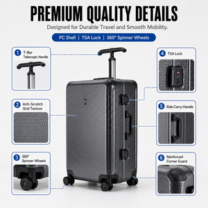 Ensemble de valises rigides en polycarbonate anti-rayures avec roulettes en forme de T, 20, 24 et 28 pouces, pour voyages d'affaires - Product Image 4
