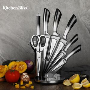 Kitchenbliss Non-Stick Coating Chef Knife <b>Sharpener</b> & Rotating Acrylic Block Stainless Steel <b>Scissors</b> Peeler Kitchen Knife Set - Product Image 1