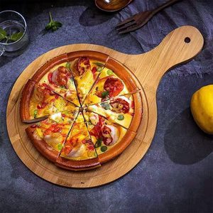 Plateau à pizza en bois, couleur bois naturel, rond, pour servir pizza, steak, poulet frit, usage domestique - Product Image 1