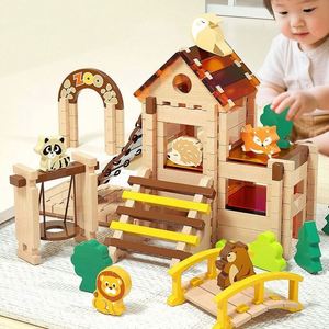 Juguetes Clásicos de Estilo Antiguo, Bloques de Construcción de Madera con Sistema de Encaje y Tenón para Parques de Diversiones - Product Image 1