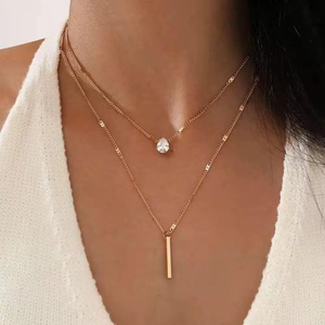 Collier pendentif double couche en acier inoxydable 316L, forme goutte, style européen et américain, élégant et charmant pour femme, <span class=keywords><strong>bohème</strong></span> - Product Image 2