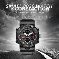 Jam Tangan Digital Sport Pria Smael 8038 Gerakan Quartz Analog-Digital Alarm Stopwatch Tahan Air 5BAR Layar LED Antik