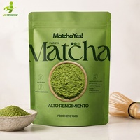 Sachet d'emballage personnalisé mat imprimé pour poudre de matcha, pochette refermable en aluminium Mylar, stand-up, pour 100g de thé vert superalimentaire