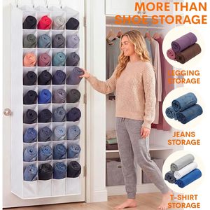 Organisateur de chaussures à suspendre derrière la porte, 40 poches profondes, grande capacité, blanc, en tissu non tissé, pour bottes, baskets, rangement de chaussures derrière la porte - Product Image 6