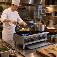 Cuisinière à gaz commerciale 4 brûleurs, plaque de cuisson wok en acier inoxydable, cuisinière à gaz de comptoir pour restaurant, cuisine asiatique