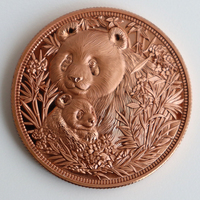 Vente en gros de médailles en cuivre pur 999 de 1 Troy oz, ultra haute relief, avec motif de panda, pièce commémorative personnalisée pour collection