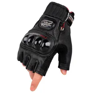 moto moitié gants noir Suppliers-Gants de moto en cuir personnalisés, étanche, demi-doigt, noir, pour Motocross