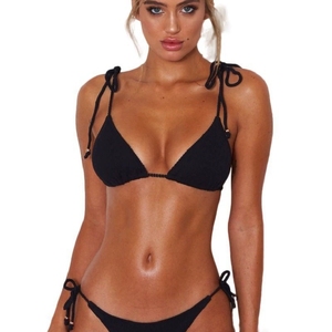 Ensemble bikini rétro sexy à bandes, taille basse, pour femme grande taille, 2 pièces, maillot de bain V-string, anti-UV, respirant, avec <span class=keywords><strong>soutien</strong></span>-<span class=keywords><strong>gorge</strong></span> à nouer sur le côté - Product Image 4