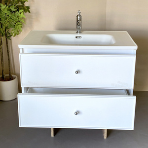 Gabinete de baño de tablero de <span class=keywords><strong>Roca</strong></span> montado en la pared blanco personalizado <span class=keywords><strong>con</strong></span> lavabo integrado sin costuras para almacenamiento de baño moderno - Product Image 4