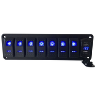 Panel LED sakelar tahan air Rocker 12v 8 Gang dengan Voltmeter Digital 2 pengisi daya USB
