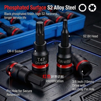 Juego de puntas de impacto de 3/8 pulgadas, de acero aleado S2, con vasos hexagonales y Torx H3-H14 T10-T60 CR-V, con acabado de fosfato negro, en estuche perforado, métrico.