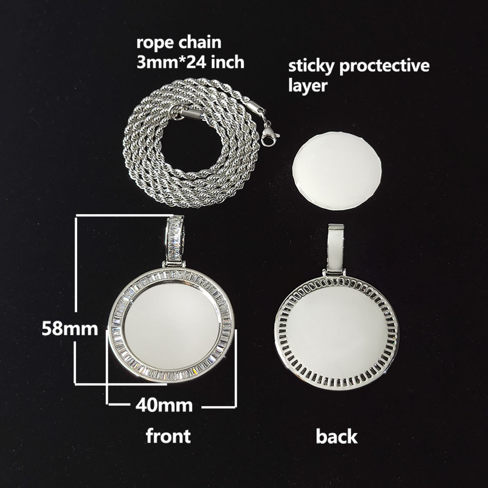 Pendentif en argent de 40 mm avec chaîne en corde gratuite-1