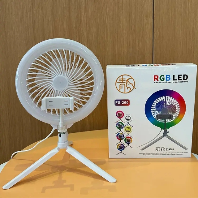 Desktop LED Ring Light with Fan RGB LED Selfie Light Cell Phone Holder for Makeup Beauty Vlog