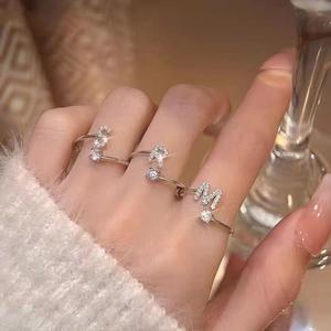 Anello in argento Sterling da donna con nome iniziale regolabile in zircone A - Z lettere 925 - Product Image 1