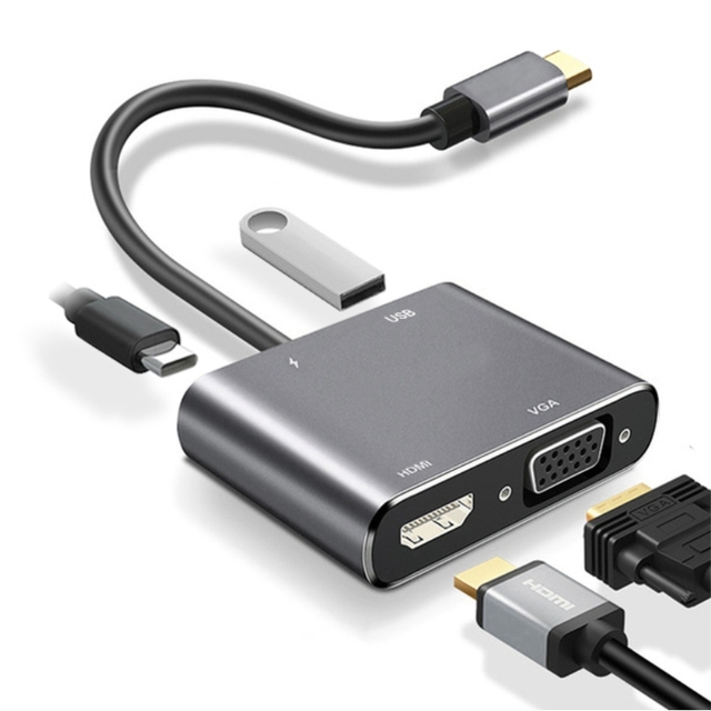 Cheap Price 4 in 1 Usb C Docking Station OTG Android Type-c to 4K HD MI VGA Usb 3.0 Hub PD 100W Charging Adapter