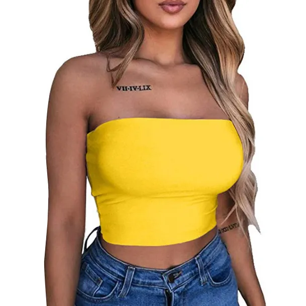 Mini bodycon bandeau sem costas, atacado cor sólida mini tanque sem alças tubo cropped top