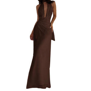 2025 verano playa vacaciones dulce vestido sin mangas cuello en V profundo espalda descubierta abertura alta Sexy vestido largo - Product Image 4