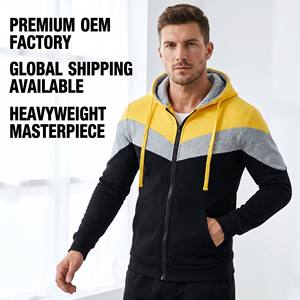 Felpa con Cappuccio Personalizzata 320GSM Gialla Grigia Nera a Tre Colori con Zip Integrale, Stile Streetwear Slim Fit per Uomo - Product Image 1