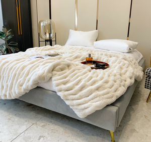 Coperta a doppio strato in <span class=keywords><strong>velluto</strong></span> corallo con bolle <span class=keywords><strong>di</strong></span> pelliccia <span class=keywords><strong>di</strong></span> <span class=keywords><strong>coniglio</strong></span>, ispessita, per primavera e autunno - Product Image 5