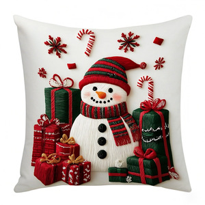 Short Plush Cartoon Snowman Print <b>Pillowcase</b> Christmas Decoration Sofa Living Room Cushion - Product Image 3